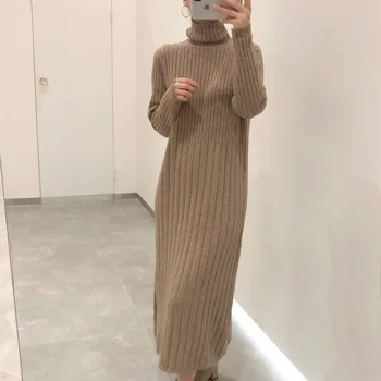 XYY parduotuvėje moterų korėjos atsitiktinis ilgas Megztinis suknelė minkštas ir patogus vientisos spalvos prarasti ilgomis rankovėmis, šiltas megztas megztinis