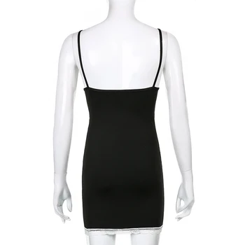 Y2k Sexy Nėrinių Kratinys Bodycon Suknelė Moterims Derliaus Ruched Juodosios V Kaklo, Rankovių Mini Šalies Dėmių Suknelės Ponios 2020 Iamhotty