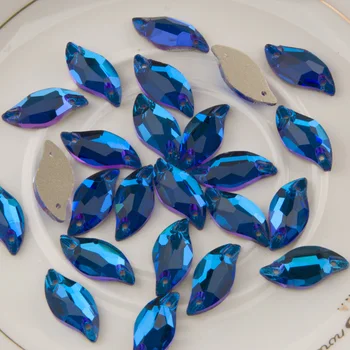 YANRUO 3254 Visų Dydžių Mėlyna Cirkonis Diamond Lapų Flatback Siūti Ant Stiklo, Akmenų Kristalų Blizgučiai Masės Vakare Suknelės