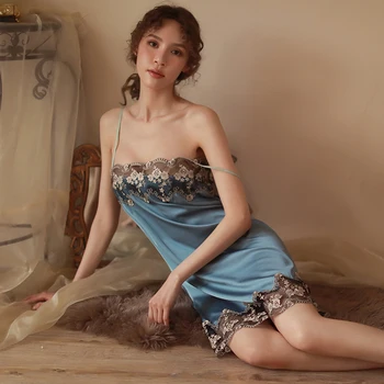 Yhotmeng nauja seksuali moteris sleepwear dirželis nightdress ledo šilko gėlių apynasrio skaidri plona nightdress rinkinys