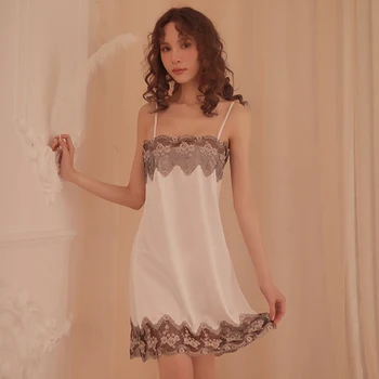 Yhotmeng nauja seksuali moteris sleepwear dirželis nightdress ledo šilko gėlių apynasrio skaidri plona nightdress rinkinys
