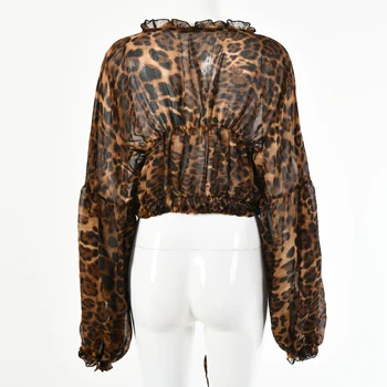 YICIYA Rudenį Moterų Marškiniai, Elegantiškas Ilgio Sluoksniuotos Rankovėmis Leopard V Kaklo Raišteliu Viršūnes Mados Lady Šalies Šifono Palaidinės 2020 Naujas