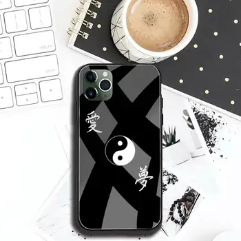Yin Yang Juoda Balta Telefono dėklas Grūdintas Stiklas iPhone 12 pro max mini 11 Pro XR XS MAX 8 X 7 6S 6 Plus SE 2020 atveju