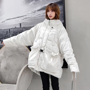 YNZZU Aksomo, Negabaritinių Žiemos Striukė Moterims 2019 Naują Atsitiktinis korėjos Baltųjų Ančių Pūkų Paltai Moterų Tirštėti Šiltas Gobtuvu Outwear A1366