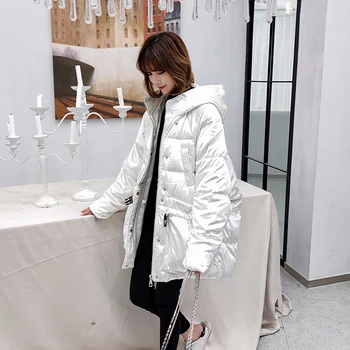 YNZZU Aksomo, Negabaritinių Žiemos Striukė Moterims 2019 Naują Atsitiktinis korėjos Baltųjų Ančių Pūkų Paltai Moterų Tirštėti Šiltas Gobtuvu Outwear A1366