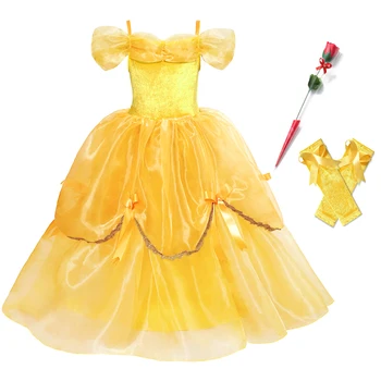 YOFEEL Princesė Belle Suknelė Mergina Cosplay Grožio ir Žvėrys Kostiumas Vaikams Deluxe Karnavalas Helovinas Šalis Fancy Dress Suknelė