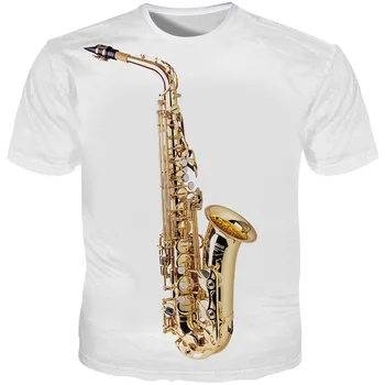 YOUTHUP Naujausias Vyrų t shirts 3D Saksofonas Išspausdintas Viršų Tees Vasaros trumpomis Rankovėmis T shirts Juokinga Vyras Muzikos marškinėliai Streetwears