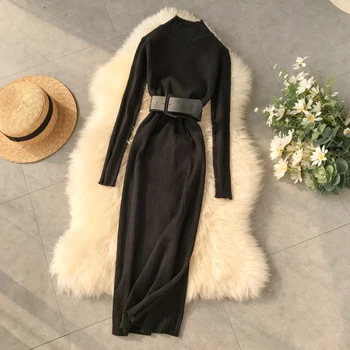 YuooMuoo Geros Kokybės, Storas Megztinis Golfo Suknelė Moterims 2019 Žiemos Korėjos Elegantiškas Bodycon Darbą Ponios Suknelė Megzta Suknelė