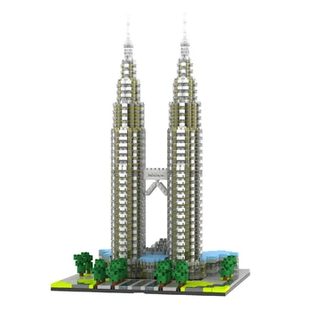 YZ 057 Pasaulyje Garsaus Architektūros Kuala Lampur Petronas Tower 3D Modelis Mini Diamond Statybinių Blokelių Žaislas Vaikams ne Lauke