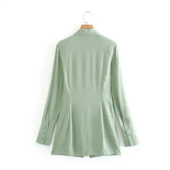 ZA 2020 naujas vientisos spalvos retro Marškinėliai suknelė atvartas midi ilgomis rankovėmis Moteris suknelė plonas juosmens vestidos žalia elegantiškos suknelės, šaliai