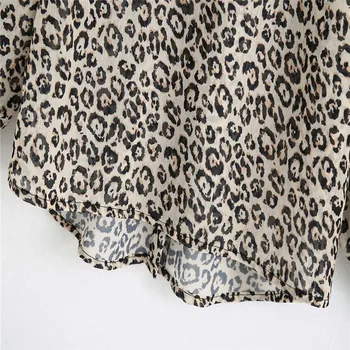 Za 2020 Pusiau-vien Gyvūnų Spausdinti Vintage Marškinėliai Moterims Pynimas Leopard Palaidinė Aukšta Apykakle ilgomis Rankovėmis Moteriška Harajuku Viršų