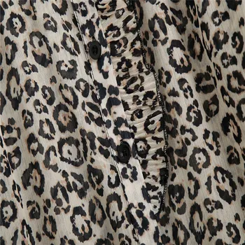 Za 2020 Pusiau-vien Gyvūnų Spausdinti Vintage Marškinėliai Moterims Pynimas Leopard Palaidinė Aukšta Apykakle ilgomis Rankovėmis Moteriška Harajuku Viršų