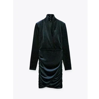 Za 2021 m. Pavasarį, Rudenį Aksomo Mini Suknelė Moterims Derliaus Elegantiškas ilgomis Rankovėmis Seksuali Suknelė Metalo dalelių Mados Ponios Suknelės