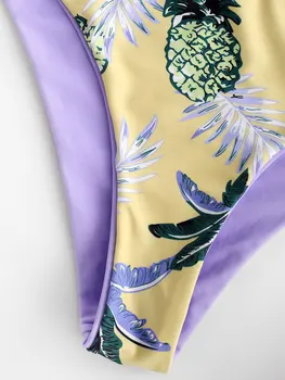 ZAFUL Atogrąžų suvarstomi Vieną Petį Permetama Bikini maudymosi kostiumėlis Moterims Vielos Nemokamai Ananasų Spausdinti Aukštos Sumažinti Bikini Komplektas su Paminkštinimu 2020 m.