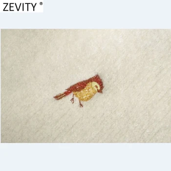 Zevity 2020 Naujas Moterų Saldus Paukščiai Siuvinėjimo Trumpas Mezgimo Megztinis Moteriška Klostes Sluoksniuotos Rankovėmis Krūtinėmis Susagstomi Megztiniai Prašmatnus Viršūnes S547