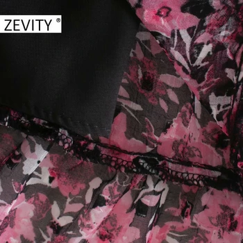 Zevity Moterų Derliaus, O Kaklo Gėlių Spausdinti Kratinys Šifono Midi Suknelė Moterų Klostes Sluoksniuotos Rankovėmis Atsitiktinis Slim Šalies Vestido DS4606