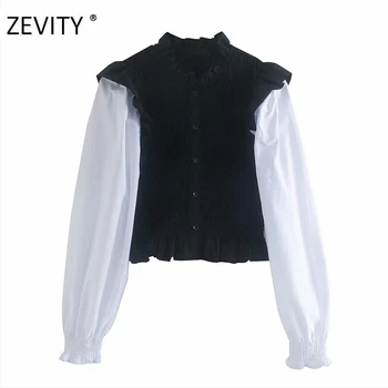 Zevity Naujas moterų derliaus sluoksniuotos rankovėmis kratinys elastinga slim smock palaidinė office ponios saldus agaro elegantiškos nėrinių marškinėliai topai LS7157