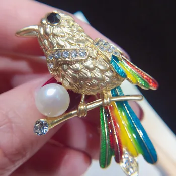 ZHBORUINI 2019 Natūralių Perlų Sagė Paukštis Papūga Pearl Breastpin Gėlavandenių Perlų Papuošalai Moterims Kalėdų Dovana Priedai