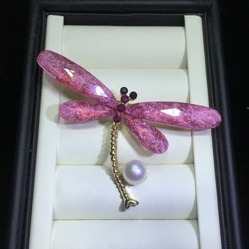ZHBORUINI Aukštos Kokybės Natūralių Gėlavandenių Perlų Perlų Sagė Dragonfly Sagė Aukso Spalvos Perlų Papuošalai Moterims, Aksesuarai