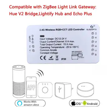 ZIGBEE Dviguba balta ZLL LED Valdiklis RGBW RGB+BMT 15A DC12V/24V Led Juostelė Blankesnė Vairuotojo Smart Wifi ZIGBEE Juostos Valdiklis