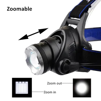 ZK20 Įkrovimo Vandeniui Žibintuvėlis Zoomable 3 Rūšių LED Žibintas Darbo LED Šalmas 
