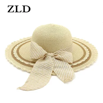 ZLD Moterų šiaudų skrybėlę beach sun skrybėlę smėlio plataus kraštais skrybėlę pajūrio saulės šiaudų skrybėlę moterų lankas paplūdimio skrybėlę skydelis