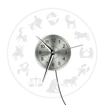 Zodiako Ženklas LED Šviesos Sienos Menas Namų Dekoro Sieninis Laikrodis Su Spalvingas Apšvietimas Švyti Tamsiai Vintage Design Apšviestas Sieninis Laikrodis
