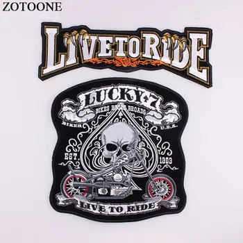 ZOTOONE Siuvinėjimo Skull LIVE to RIDE Motociklas Didelių Atgal Geležies Pleistrai Aplikacijos Atgal Lopai Striukės Dviratininkas Punk Pleistras