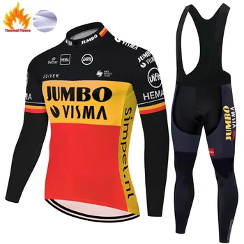 Čempionas Dviračių džersis JUMBO VISMA maillot cyclisme homme Žiemą Šilumos Vilnos roupas ciclismo Vyrų 20D gelio padas