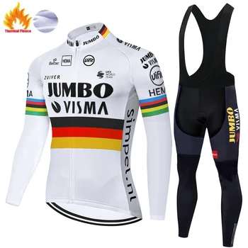 Čempionas Dviračių džersis JUMBO VISMA maillot cyclisme homme Žiemą Šilumos Vilnos roupas ciclismo Vyrų 20D gelio padas