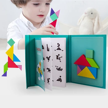 Įdomus Montessori Mediniai Magnetinė 3D Dėlionė Tangram Vaikų Žaislas Medienos Įspūdį Mokymosi Švietimo Piešimo Lenta Žaidimai, Žaislai, Dovanos