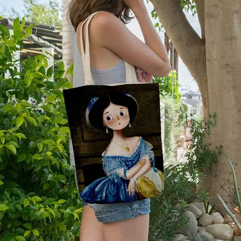 Įdomus Simbolių Moterų Rankinės Klaidingą Mona Lisa Retro Meno Drobė Maišelis Atsitiktinis Kelionės Pirkinių Krepšys Aukštos Kokybės Daugkartinio Naudojimo Pečių Maišą