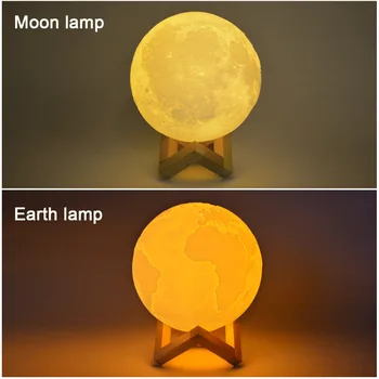 Įkrovimo 3D Spausdinimo Mėnulio lempos ir Žemės lempa, 2 Spalvų Touch Jungiklio Keitimas Naktį Led Šviesos Namuose Spinta Dekoro Kūrybos Dovana