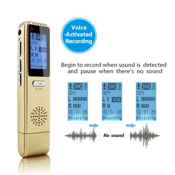 Įkrovimo Skaitmeninis Balso Aktyvuota Diktofonas MP3 Grotuvas Garsu, Diktofonas su Metaliniu korpusu už Paskaitas, Susitikimus Aukso V25