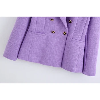 Įpjovomis Sportiniai švarkai (bleizeriai) Moterų Mados Violetinė Triple Krūtinėmis Striukes Moterims, Elegantiškas Kišenės ilgomis Rankovėmis Kostiumai Moterų Ponios HJ