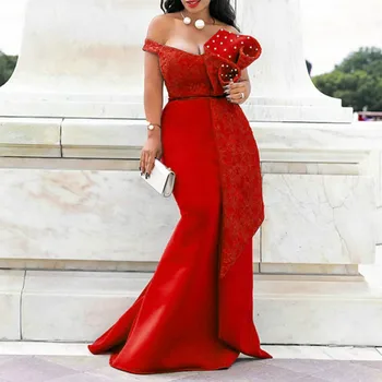 Šalis Suknelės Moterų Plius Dydžio Raudonos, Mėlynos Seksualus Vakaro Grindų Ilgis nuo Peties Duobute Rankovių Maxi Pieštuku Suknelė 2020 m.