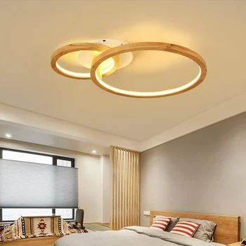 Šiaurės mediniai LED lubų šviesos šiuolaikinio gyvenimo kambario, miegamasis lempos kūrybinė asmenybė apvalus led lubų šviestuvas