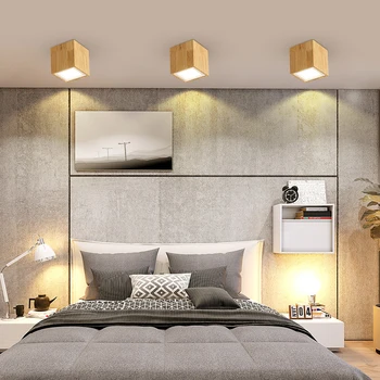 Šiaurės mediniai LED lubų šviesos šiuolaikinio gyvenimo kambario, miegamasis lempos kūrybinė asmenybė apvalus led lubų šviestuvas