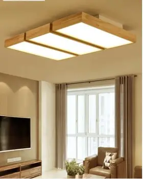 Šiaurės stiliaus atmosfera kambarį lempos stačiakampius medienos LED lubų šviestuvas paprasta modernių namų miegamajame lempos