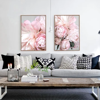 Šiaurės Stiliaus Namų Dekoro Pink Gėlių Tapybos Balta Flores Plakatus ir nuotraukas Kambario Dekoro Nuotraukos, Interjero Frameless