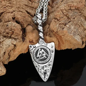 Šiaurės Vikingų Odin Gungnir Amuletas Nerūdijančio plieno Valknut Rune Pakabukas Karoliai Žmogui