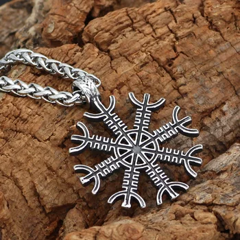 Šiaurės vikingų odin simbolis vegvisir amuletas nerūdijančio plieno pakabukas karoliai