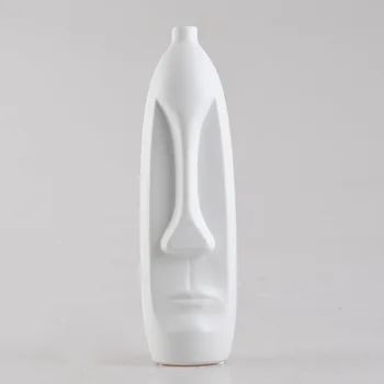 Šiaurės šalių meno keramikos kūrybinis matinis žmogaus veido apdailos, juodos ir baltos keramikos vaza namų puošybai amatų porceliano apdaila