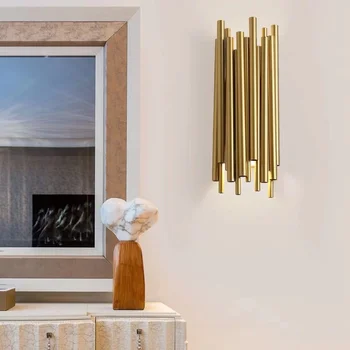 Šiaurės šalių Šiuolaikinės Aukso LED Sieniniai Šviestuvai Kūrybos Praėjimo Sienų apšvietimo Gyvenimo kambario, Miegamasis Apdailos Sconce Šviesos Armatūra, 2 lemputės G9