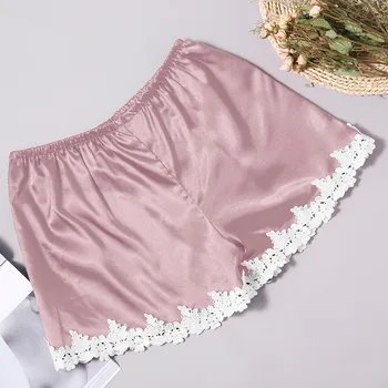 Šilko Satino Sexy Šortai Moterims Pižamas Ir Apatinius, Gėlės, Gėlių Nėrinių Šortai Naktį Dėvėti Seksualus Apatinis Trikotažas Sleepwear Moterų Namų Kelnės