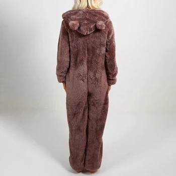 Šiltas Gobtuvu Pajama Jumpsuit Moterų Animacinių Filmų Gyvūnų Ausų Onesie Cosplay Sleepwear Suaugusiųjų Pižama, Chalatas