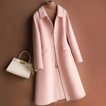 Šiltos Žiemos Rožinės Spalvos Elegantiškas Vilnos Paltai Moterims Korėjos Mados Pavasarį Ilgai Paltai Derliaus Minimalistinio Vilnonis Paltas Kupranugaris Outwear