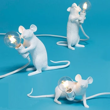 Šiuolaikinės Dervos Pelės Stalo Lempa LED Žiurkė, Stalo Lempos, Staliniai Vaikai'Gift Kambario Dekoro LED Naktinis Apšvietimas ES Plug Sėdi Žiurkės