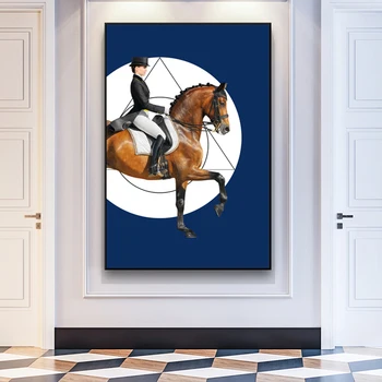 Šiuolaikinės Dresavimo Chevaux Arklių Rider Blue Orange Plakatai, Drobė, Tapyba Sienos Meno Spaudinius Kambarį Namo Apdaila