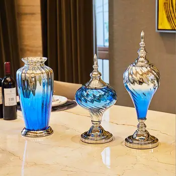Šiuolaikinės Gradiento Spalvos Stiklo Vaza+Dirbtinių Gėlių Nustatyti Figūrėlės Namų Baldų Apdailos Amatų Svetainės Netikrą Vazonas Meno